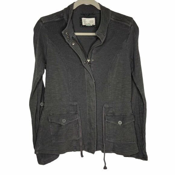 Anthro Saturday Sunday Utility Jacket Womens Size XS Grey Moto Drawstring‎ Waist - Picture 2 of 11